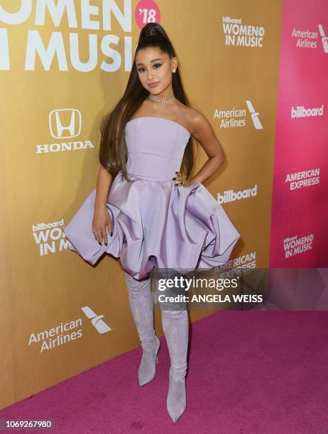 Singer Ariana Grande attends Billboard's 13th Annual Women In Music event at Pier 36 in New York City on December 6, 2018.