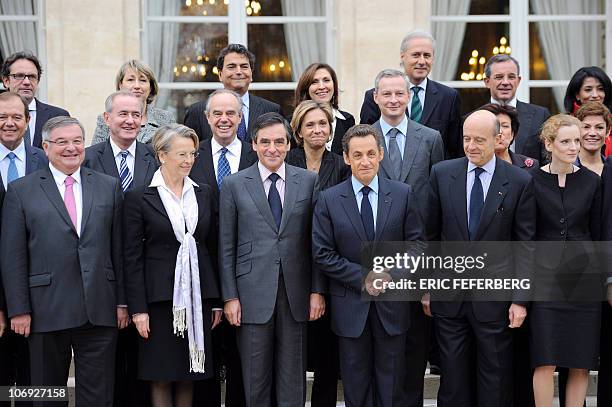 LtoR France's Justice Minister Michel Mercier, Foreign Affairs Minister Michele Alliot-Marie, Prime Minister Francois Fillon, President Nicolas...