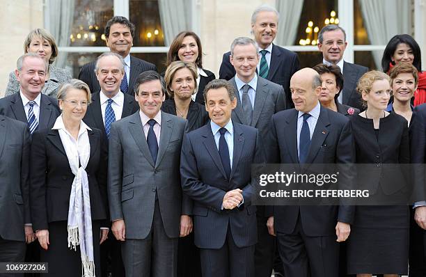 LtoR France's Justice Minister Michel Mercier, Foreign Affairs Minister Michele Alliot-Marie, Prime Minister Francois Fillon, President Nicolas...