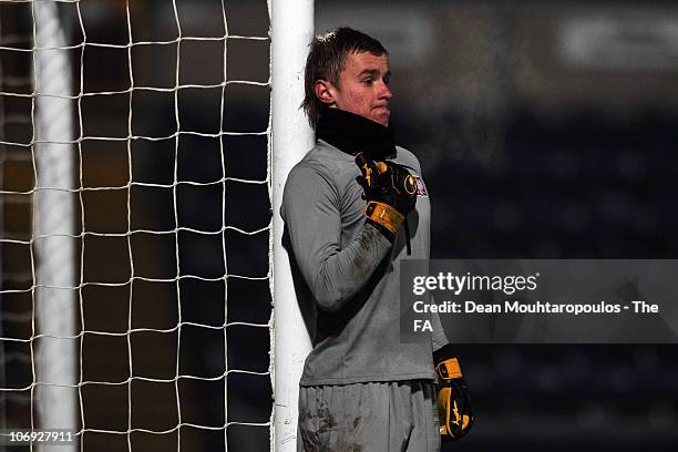 Micah Szromnik of Poland in action during the International friendly match between England U18 and Poland U18 at Adams Park on November 16, 2010 in...