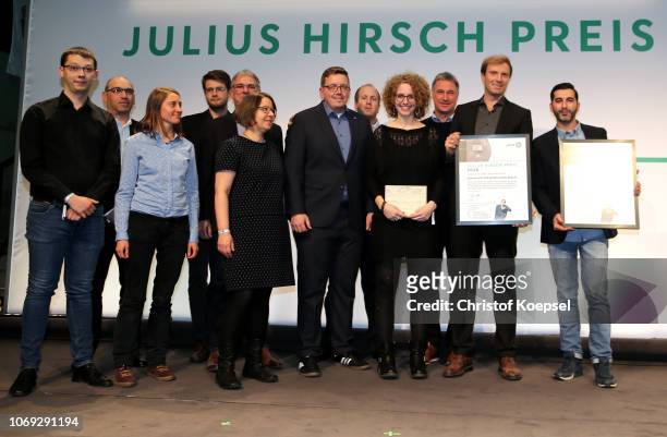 Marco Bode, former player of Werder Bremen hands out the second prize of the Julius Hirsch Preis to the fan project of Hertha BSC Berlin and fan...