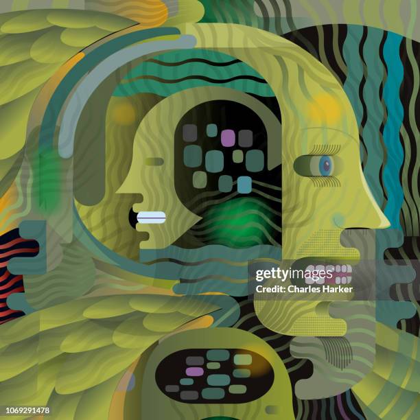 abstract thinking digital head concept illustration - fake man stockfoto's en -beelden