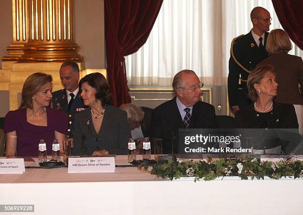 Infanta Cristina of Spain, Queen Silvia of Sweden, King Albert of Belgium and Queen Paola of Belgium attend a conference about "Vulnerable children...