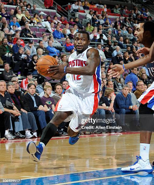 Will Bynum of the Detroit Pistons handles the ball during a game against the Charlotte Bobcats on November 5, 2010 at The Palace of Auburn Hills in...