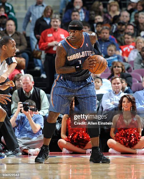 Stephen Jackson of the Charlotte Bobcats handles the ball during a game against the Detroit Pistons on November 5, 2010 at The Palace of Auburn Hills...