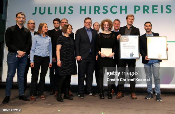 Marco Bode, former player of Werder Bremen hands out the second prize of the Julius Hirsch Preis to the fan project of Hertha BSC Berlin and fan...