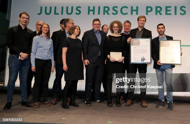 Marco Bode, former player of Werder Bremen hands out the second prize of the Julius Hirsch Preis to the fan project of Hertha BSC Berlin and fan...