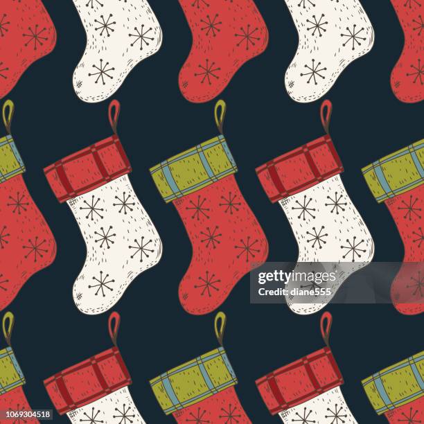 old fashioned christmas background - hand drawn seamless pattern christmas stock illustrations