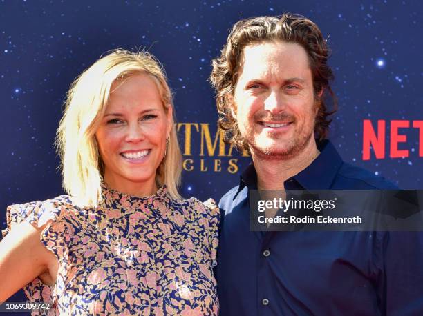 Erinn Bartlett and Oliver Hudson arrive at the Premiere of Netflix's "The Christmas Chronicles" at Fox Bruin Theater on November 18, 2018 in Los...
