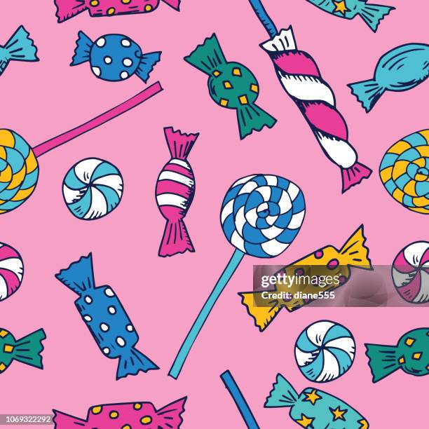 hand drawn christmas candy background pattern - lollipop background stock illustrations