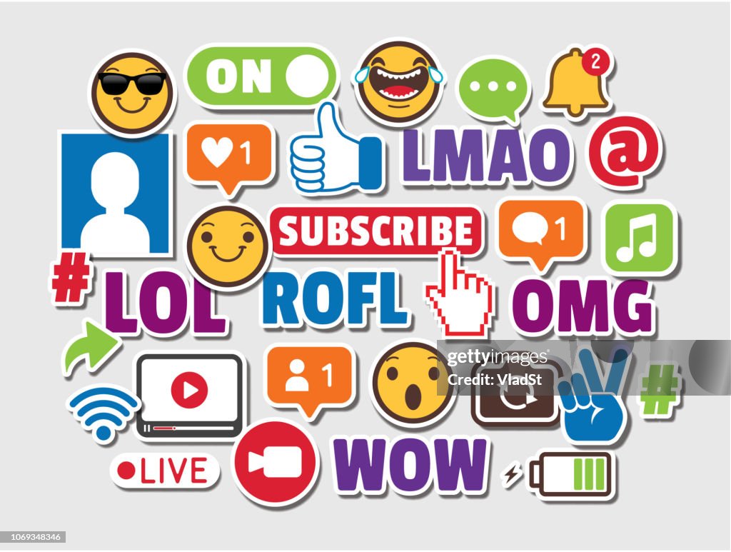 Acrónimos de Internet redes sociales emoticonos Online Chat iconos de argot