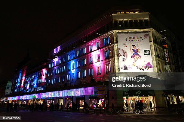 General view of the Christmas Illuminations launch of BHV at Bazar de l'Hotel de Ville on November 17, 2010 in Paris, France.