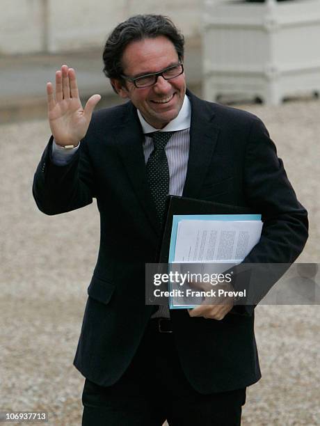 New French Small Buisiness and Tourism Minister Frederic Lefebvre arrives to take part in the first ministers' weekly cabinet meeting after the...