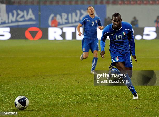 Mario Balotelli of Italy during the international friendly match between Italy and Romania at Hypo-Arena on November 17, 2010 in Klagenfurt, Austria.