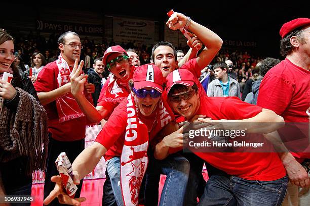 Supporters of Cholet Basket cheer during the Turkish Airlines Euroleague Date 5 game between Cholet Basket vs Fenerbache Ulker Istanbul at La...