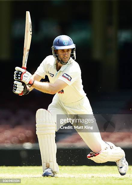 Simon Katich of the Blues plays an off-side stroke during day two of the Sheffield Shield match between the New South Wales Blues and the Tasmanian...