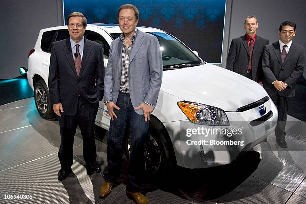 Jim Lentz, president and chief operating officer of Toyota Motor Sales USA Inc., Elon Musk, chairman and chief executive officer of Tesla Motors...