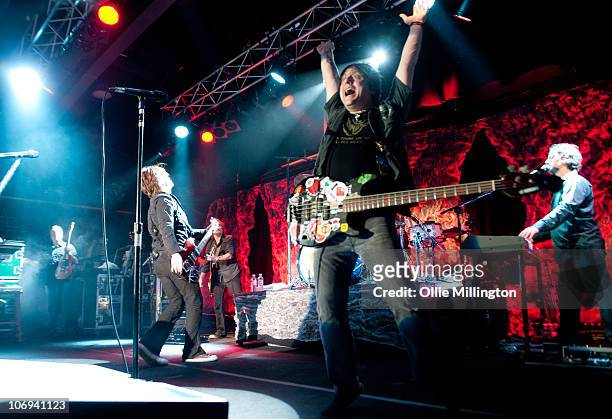 John Rzeznik, Brad Fernquist and Robby Takac of Goo Goo Dolls perform on stage at O2 Academy on November 17, 2010 in Leicester, England.