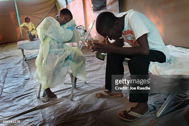 Victims of cholera rest and recuperate in the Adventiste Hospital on November 17, 2010 in Port-au-Prince, Haiti. Haiti's cholera epidemic has killed...