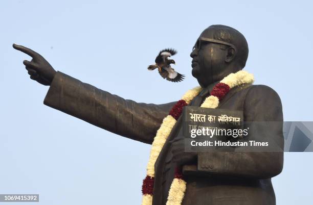 The statue of BR Ambedkar seen on the occasion of his 62nd death anniversary at Parliament House Lawns on December 6, 2018 in New Delhi, India....