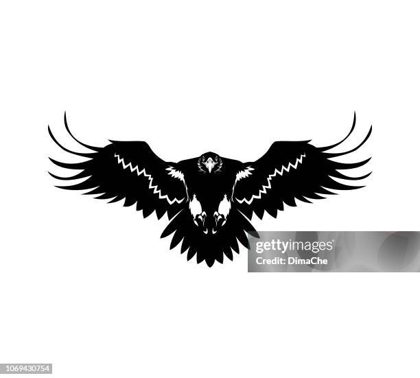 eagle silhouette with spread wings - eagle wing tattoos stock illustrations