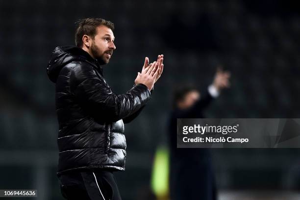 Paolo Zanetti, head coach of FC Sudtirol, gestures during the Coppa Italia football match between Torino FC and FC Sudtirol. Torino FC won 2-0 over...