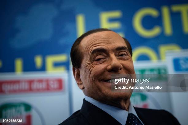 Silvio Berlusconi, Forza Italia leader, takes part at the political meeting, "Le città, lItalia e lEuropa che vogliamo" organized by Forza Italia...