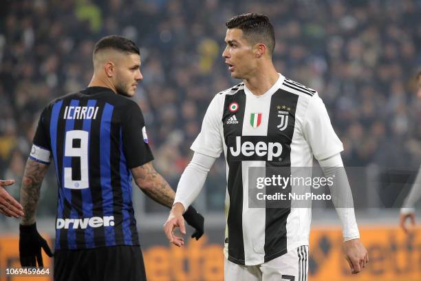 Cristiano Ronaldo of Juventus FC and Mauro Icardi of FC Internazionale Milano during the serie A match between Juventus FC and FC Internazionale...