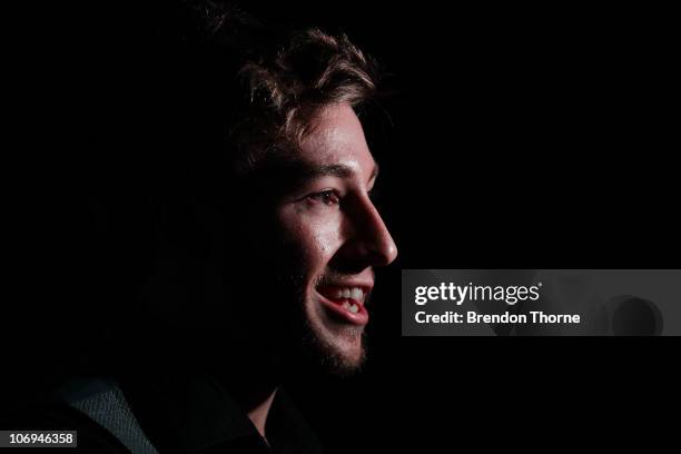 Diver Matthew Mitcham addresses the media after winning the Male Athlete of the Year Award at the 2010 NSWIS Awards Night at Randwick Pavilion on...