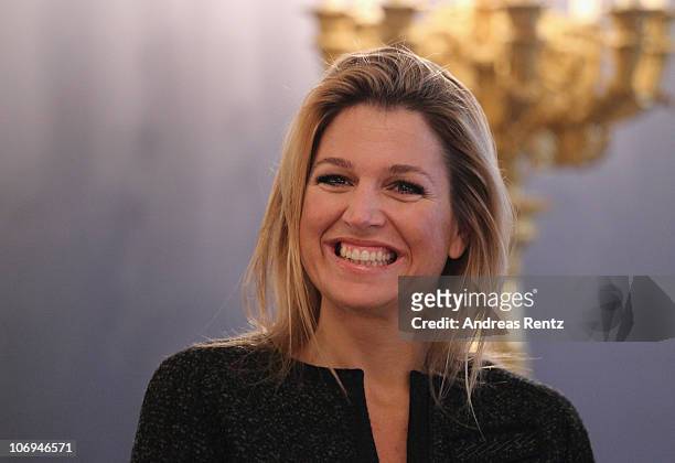 Princess Maxima of the Netherlands smiles at the balcony room at Huis ten Bosch Palace on November 18, 2010 in The Hague, Netherlands. German...
