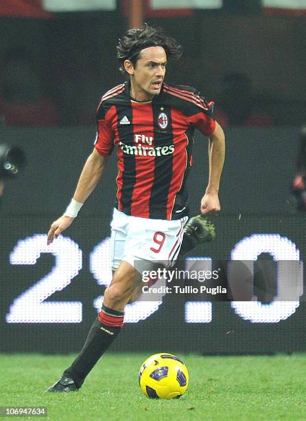 Filippo Inzaghi of Milan in action during the Serie A match between Milan and Palermo at Stadio Giuseppe Meazza on November 10, 2010 in Milan, Italy.