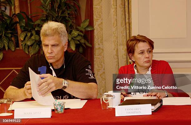 Mark Spitz and Tanni-Grey Thompson attend the Laureus Academy Forum Session 3 held at Hotel Principe Di Savoia on November 18, 2010 in Milan, Italy.