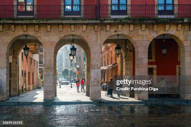 town hall building in plaza mayor, gijon, asturias, spain - gijón imagens e fotografias de stock