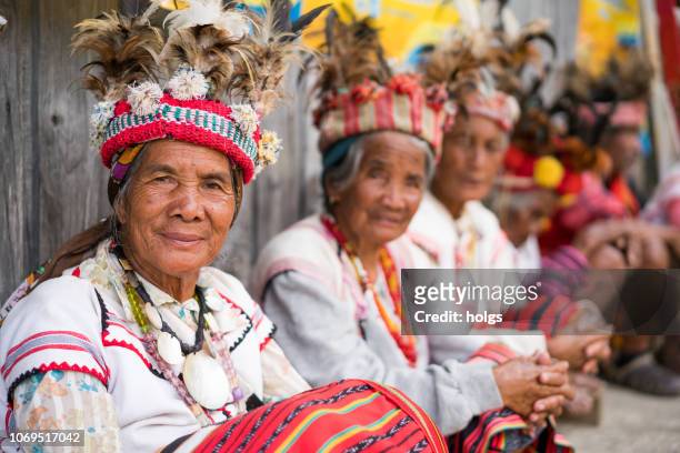 ifugao ethnic people wearing traditional clothes, banaue, philippines - ifugao province stock pictures, royalty-free photos & images