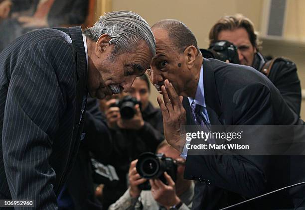 Rep. Charlie Rangel speaks with an aide during a House Committee on Standards of Official Conduct hearing November 18, 2010 in Washington, DC. During...