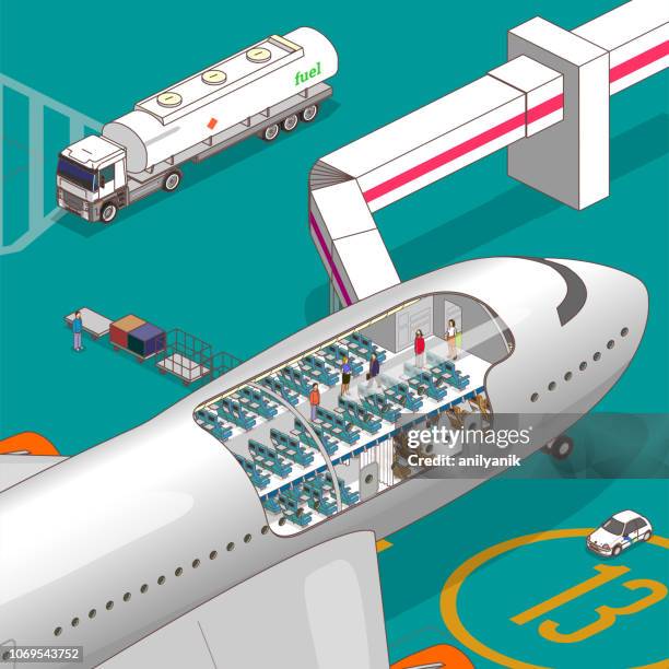 ilustrações de stock, clip art, desenhos animados e ícones de airplane cutaway - abastecer