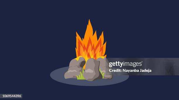 illustration of a lit campfire ,vector campfire - campfire background stock illustrations