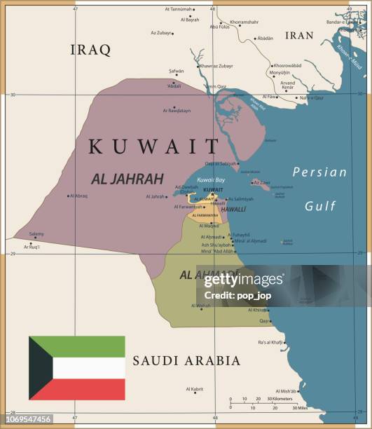 20 - kuwait - vintage color dark - old kuwait stock illustrations