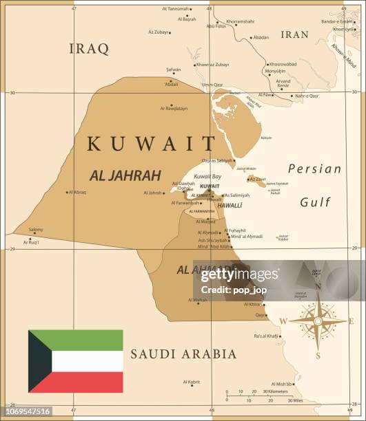 25 -kuwait - vintage golden 10 - old map of middle east stock illustrations