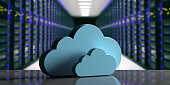Cloud computing data center. Storage cloud on computer data center background. 3d illustration
