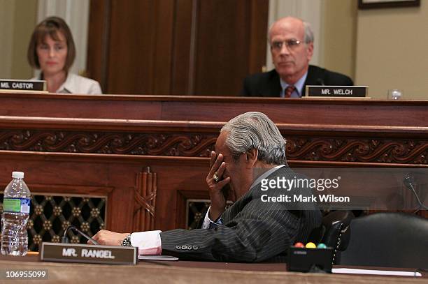 Rep. Charlie Rangel reacts during House Committee on Standards of Official Conduct, hearing November 18, 2010 in Washington, DC. During the hearing...