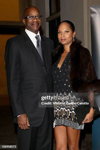 Edwin Moses and his wife Michelle Moses arrive at the Laureus Sport For Good Foundation Banquet held at Pinacoteca di Brera on November 18, 2010 in...