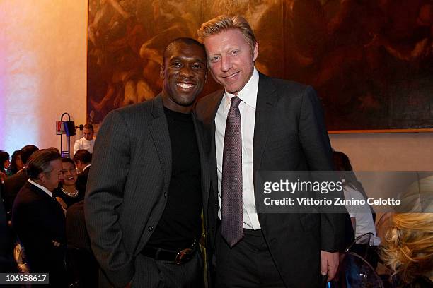 Clarence Seedorf and Boris Becker attend the Laureus Sport For Good Foundation Banquet held at Pinacoteca di Brera on November 18, 2010 in Milan,...