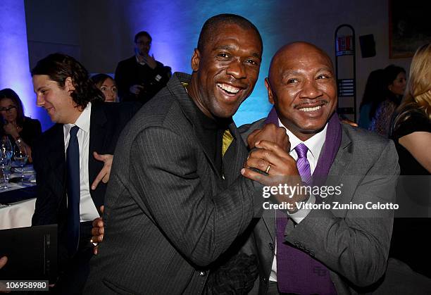 Clarence Seedorf and Marvin Hagler attend the Laureus Sport For Good Foundation Banquet held at Pinacoteca di Brera on November 18, 2010 in Milan,...