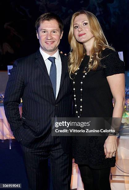 Alexei Nemov and his wife Galina Nemova arrive at the Laureus Sport For Good Foundation Banquet held at Pinacoteca di Brera on November 18, 2010 in...