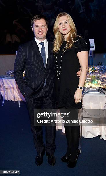 Alexei Nemov and his wife Galina Nemova arrive at the Laureus Sport For Good Foundation Banquet held at Pinacoteca di Brera on November 18, 2010 in...