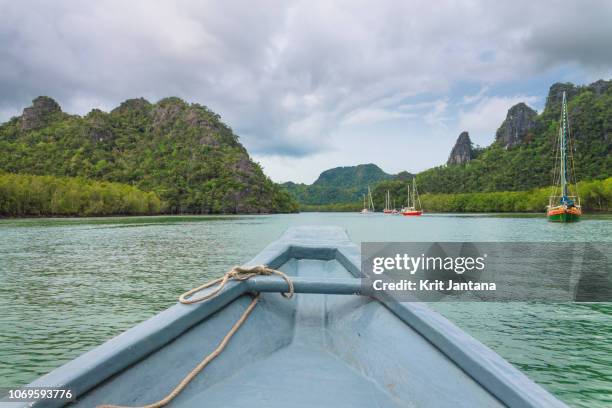 sailing in kilim geoforest park - pulau langkawi stock pictures, royalty-free photos & images