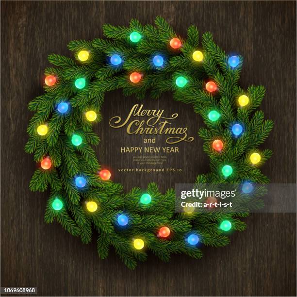 christmas background with fir garland - christmas garland stock illustrations