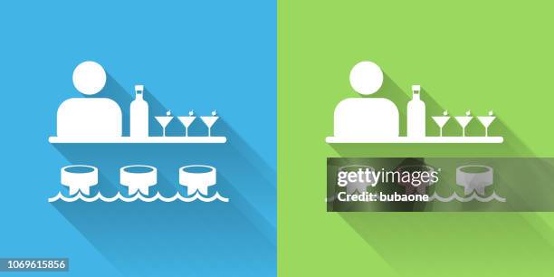bar and bartender icon with long shadow - bartender stock illustrations