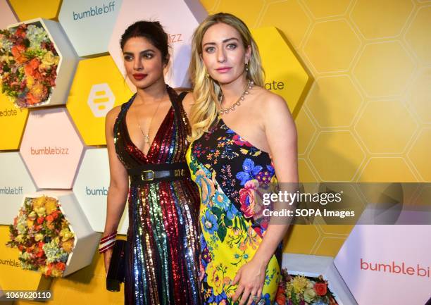 Indian actress Priyanka Chopra, , with Bumble founder and CEO Whitney Wolf Herd, , seen posing for a picture at Bumble's India launch party at Soho...